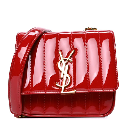 Saint Laurent Patent Matelasse Monogram Small Vicky Chain Bag Red 1 of 5