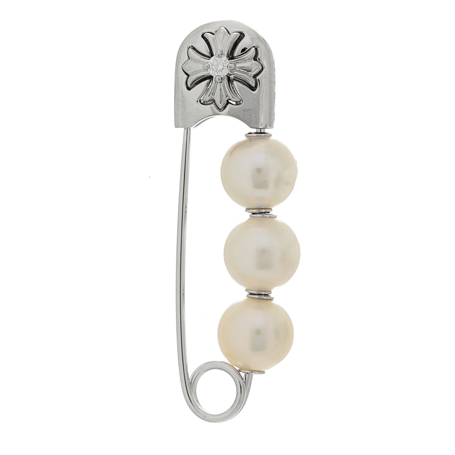 Mikimoto X CHROME HEARTS Platinum Diamond Akoya Cultured Pearl Safety Pin Brooch 2 of 7