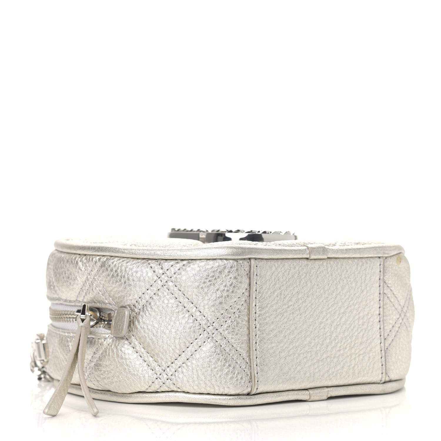 Marc Jacobs Metallic Grained Calfskin Quilted The Status Round Crossbody Platinum 4 of 11