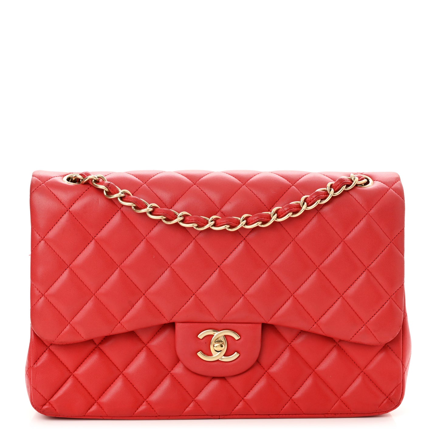 Lambskin Quilted Jumbo Double Flap Red