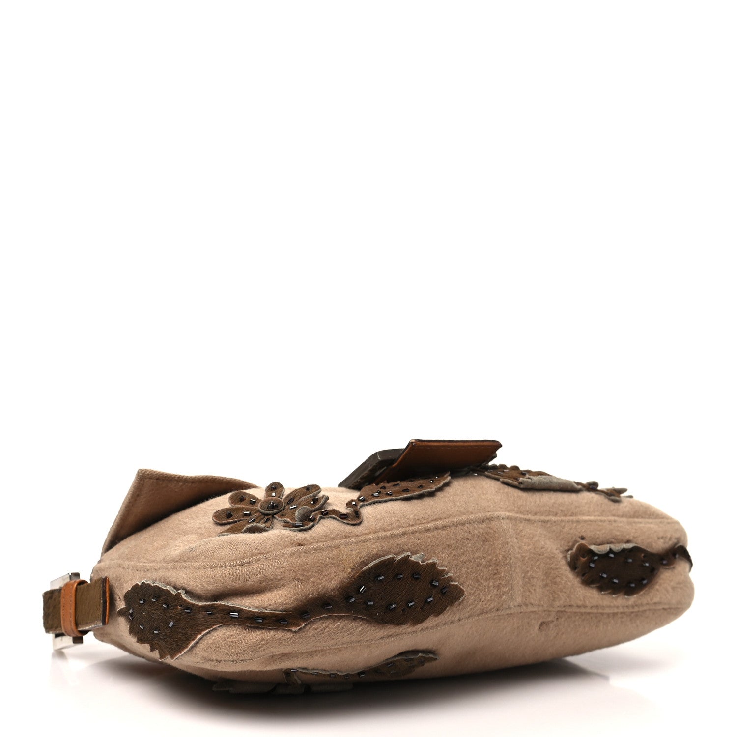 Fendi Wool Pony Hair Flower Applique Baguette Brown 3 of 14
