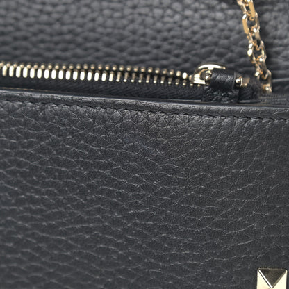 Valentino Garavani Pebbled Calfskin Rockstud Envelope Wallet on Chain Black 10 of 10