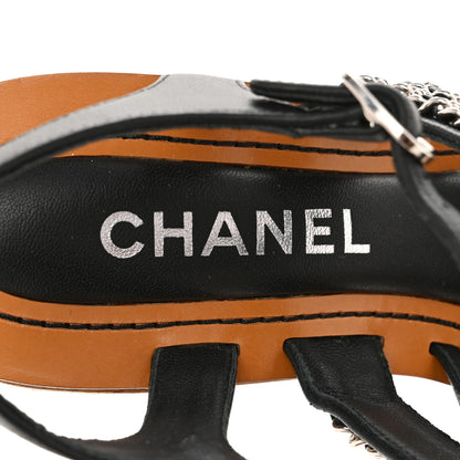 Chanel Lambskin Quilted Chain Wedge Sandals 36 Black 7 of 11