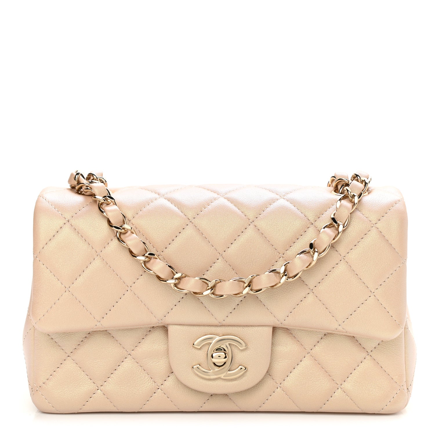 Chanel Iridescent Calfskin Quilted Mini Rectangular Flap Beige 1 of 11