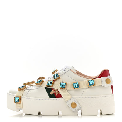 Gucci Calfskin Removable Crystals Bee Embroidered Ace Platform Sneakers 35 White 1 of 12