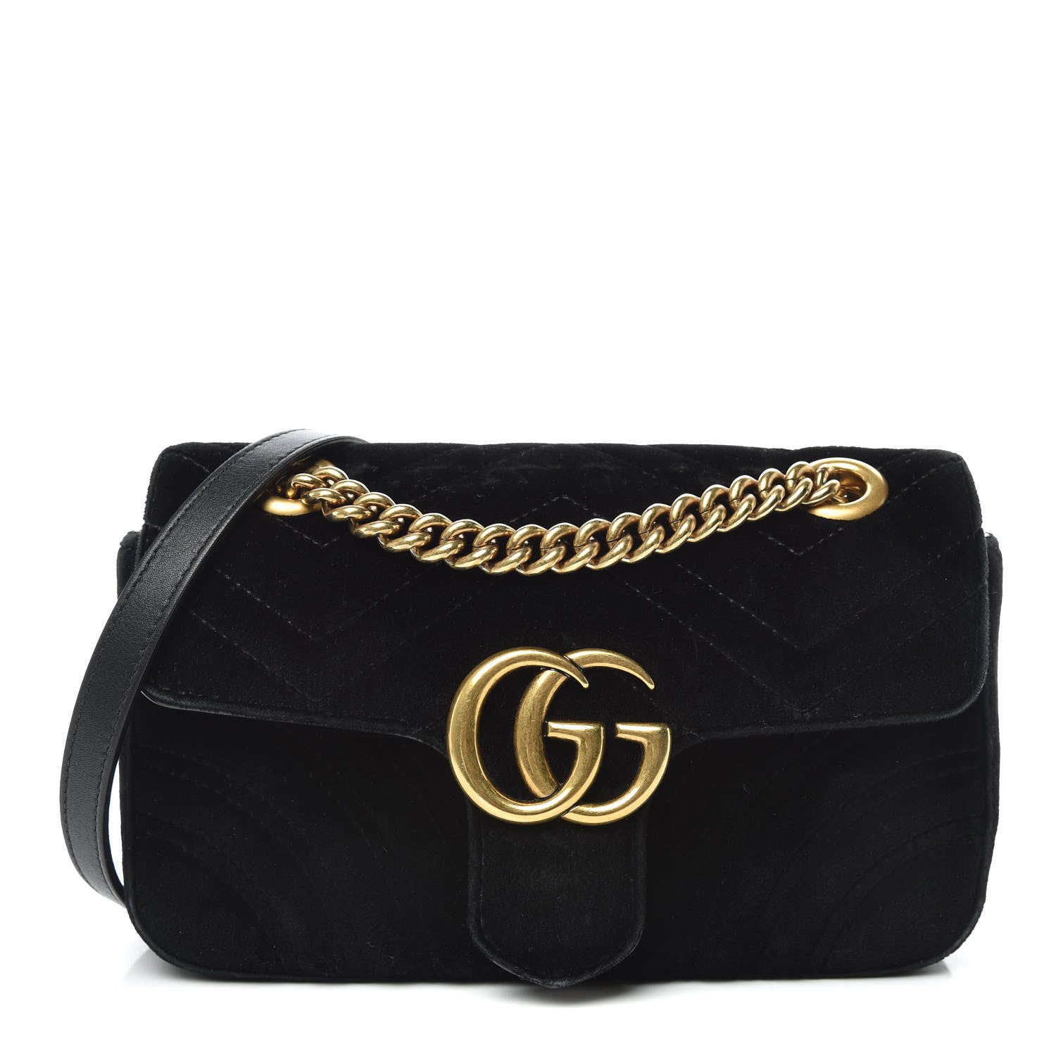 Gucci Velvet Matelasse Mini GG Marmont Shoulder Bag Black 1 of 15
