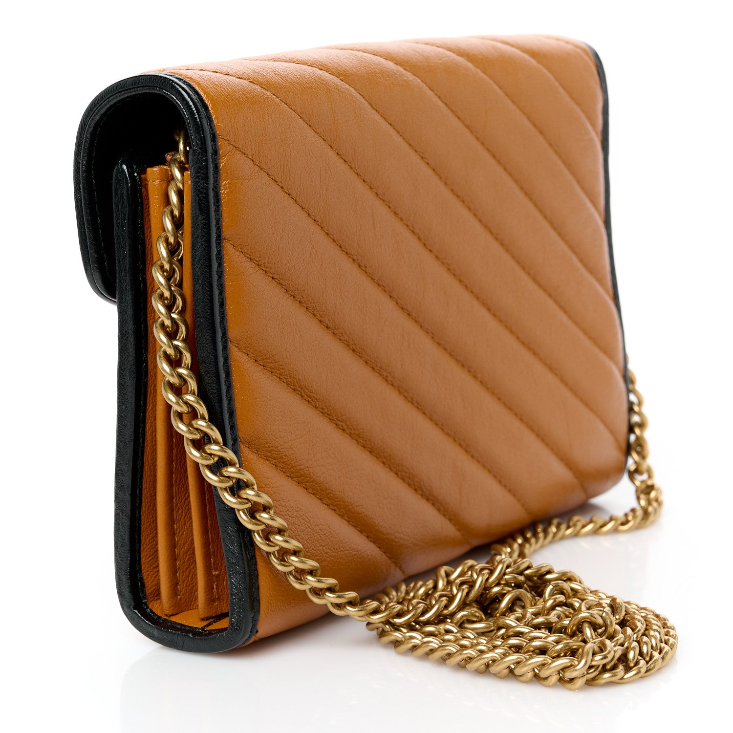 Gucci Vintage Effect Calfskin Matelasse Diagonal Torchon GG Marmont Chain Wallet Cognac 3 of 10