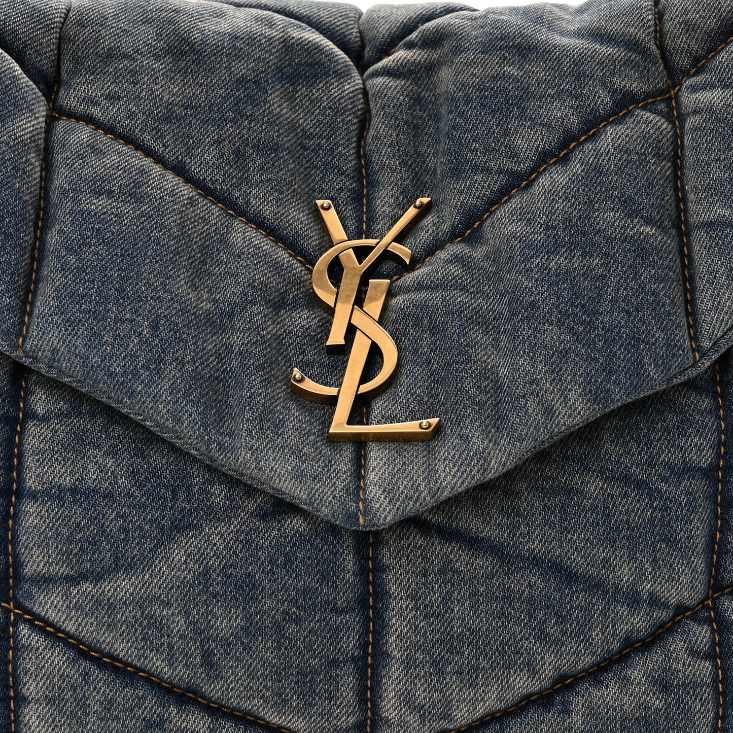 Denim Quilted Medium Loulou Puffer Monogram Chain Satchel Blue Cinnamon
