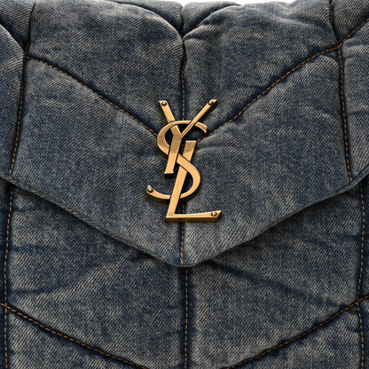 Saint Laurent Denim Quilted Medium Loulou Puffer Monogram Chain Satchel Blue Cinnamon 8 of 10