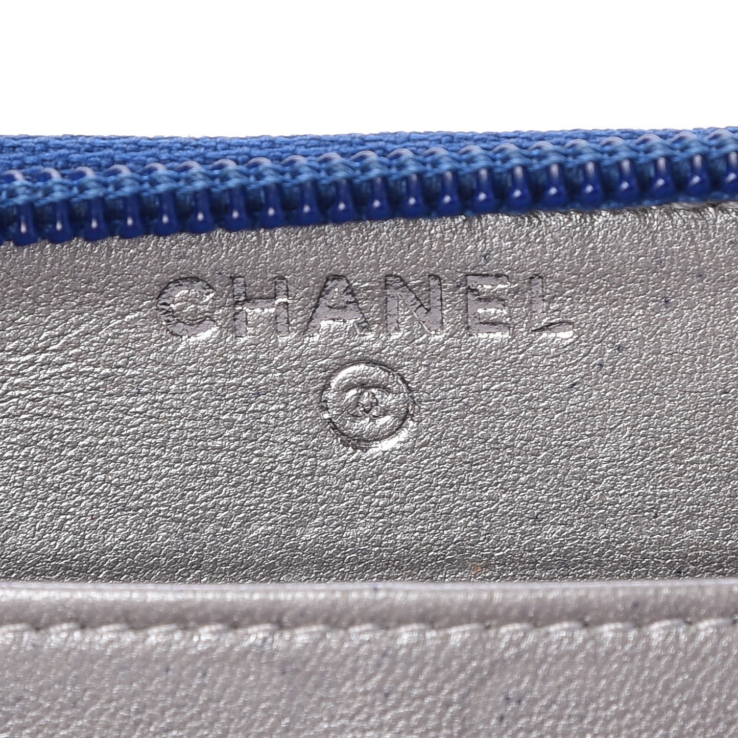 Lambskin Camellia Embossed Large Gusset Zip Around Wallet Blue