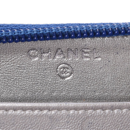 Chanel Lambskin Camellia Embossed Large Gusset Zip Around Wallet Blue 6 of 8