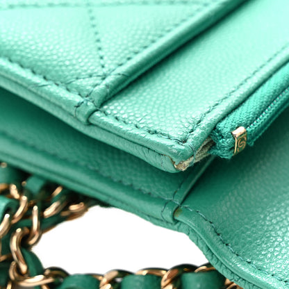 Chanel Caviar Quilted Perforated Metal CC Wallet on Chain WOC Green 12 of 14