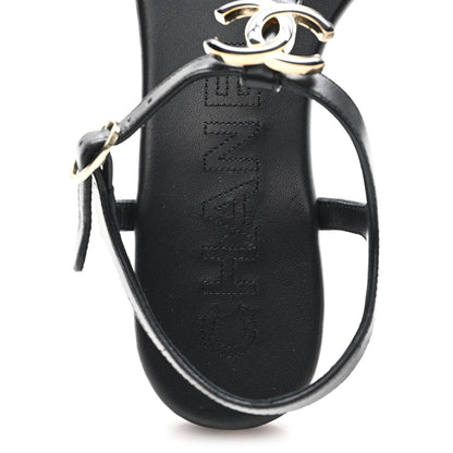 Chanel Lambskin Enamel CC Thong Sandals 38 Black 9 of 9