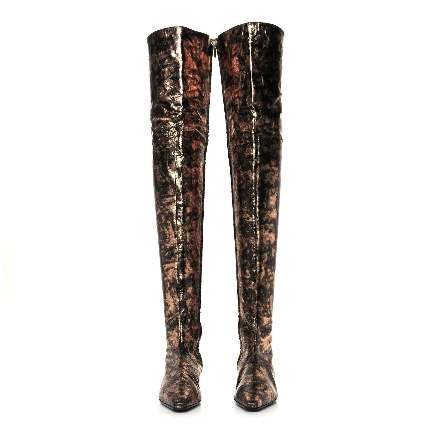 Metallic Lambskin Over the Knee Boots 38.5 Gold Black