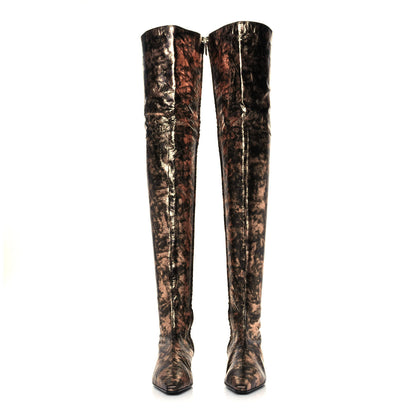 Chanel Metallic Lambskin Over the Knee Boots 38.5 Gold Black 2 of 8