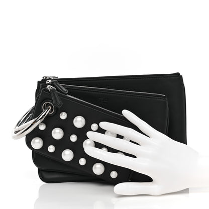 Fendi Calfskin Pearl F is Fendi Embellished Triplette Pouch Set Black 2 of 10