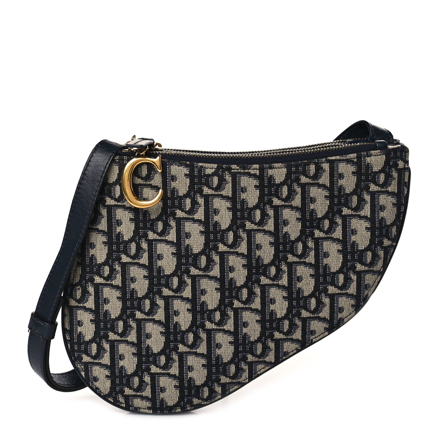 Oblique Saddle Pouch With Strap Navy Blue