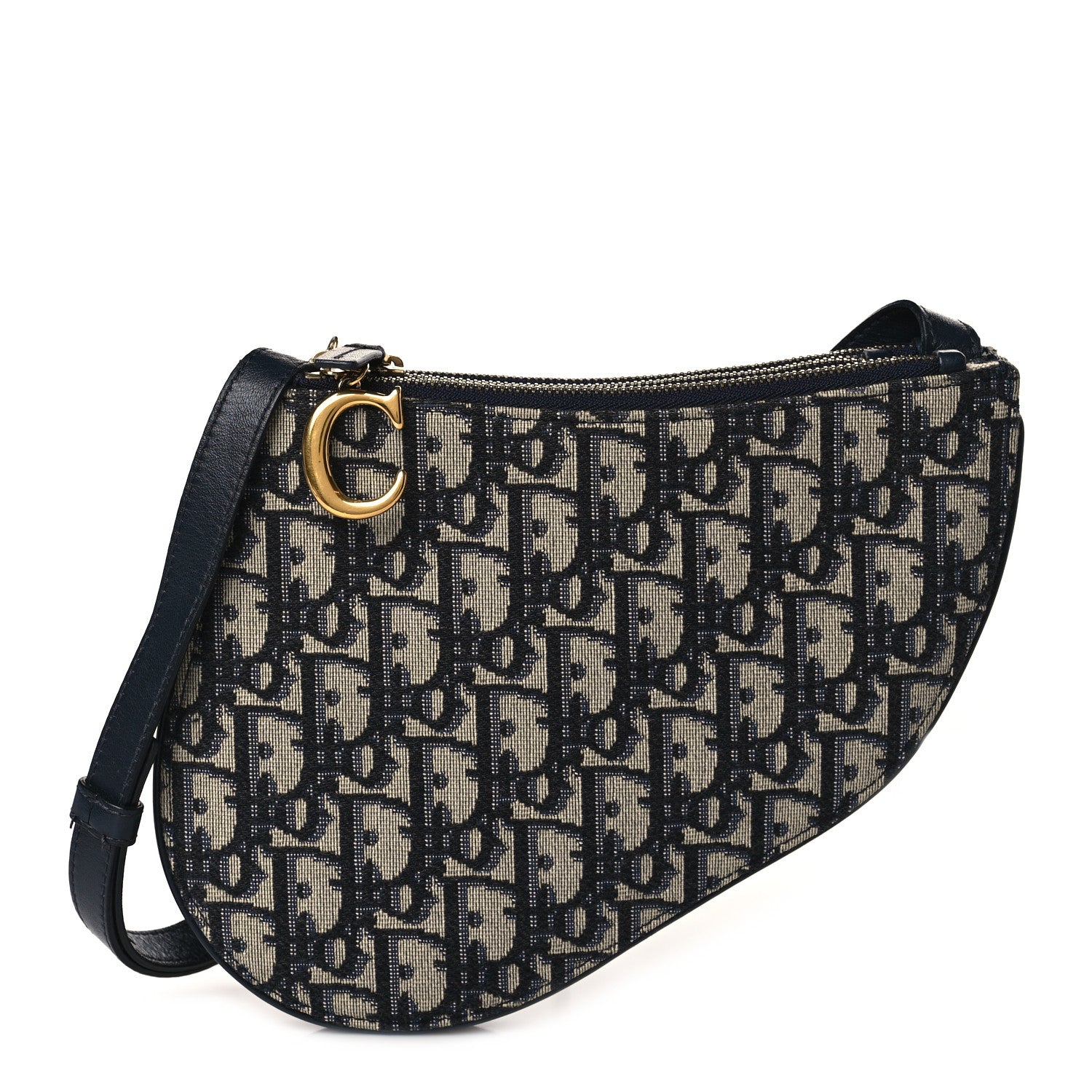 Christian Dior Oblique Saddle Pouch With Strap Navy Blue 1 of 11