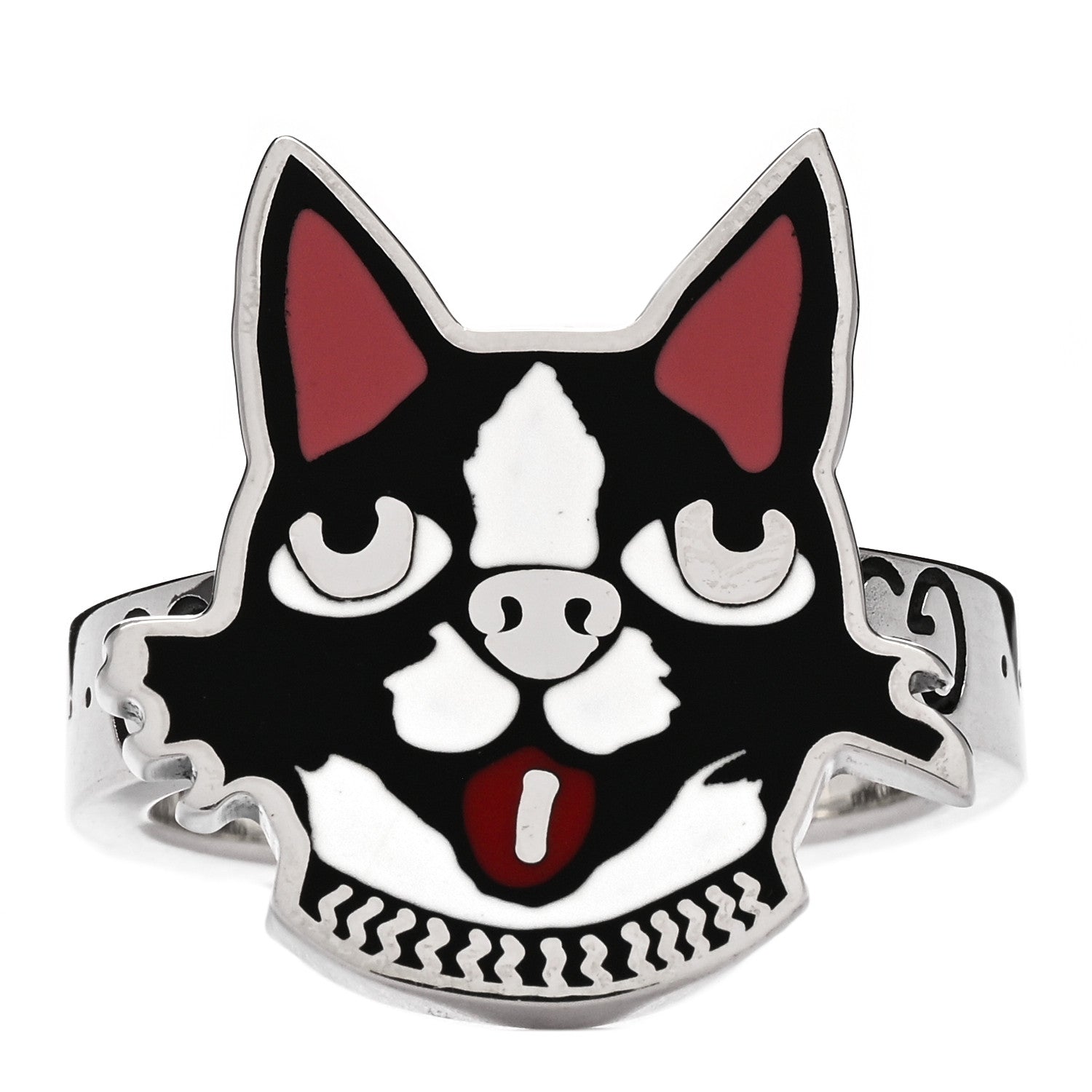 Gucci Sterling Silver Enamel Bosco Ring 59 8.75 1 of 4