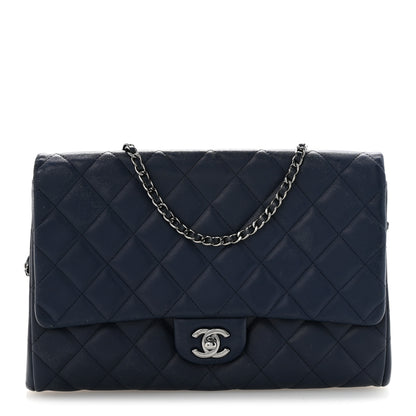Chanel Lambskin Quilted Clutch with Chain Flap Navy 1 of 12