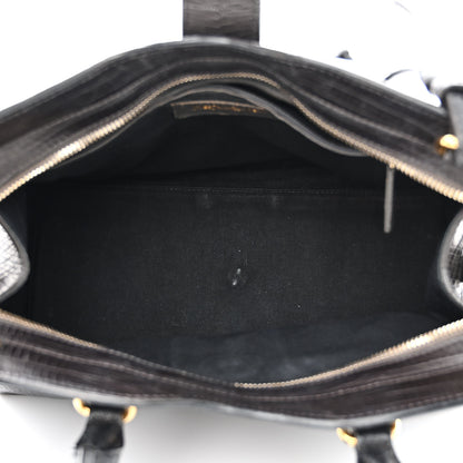 Saint Laurent Calfskin Lizard Embossed Small Cabas ChYc Black 5 of 15