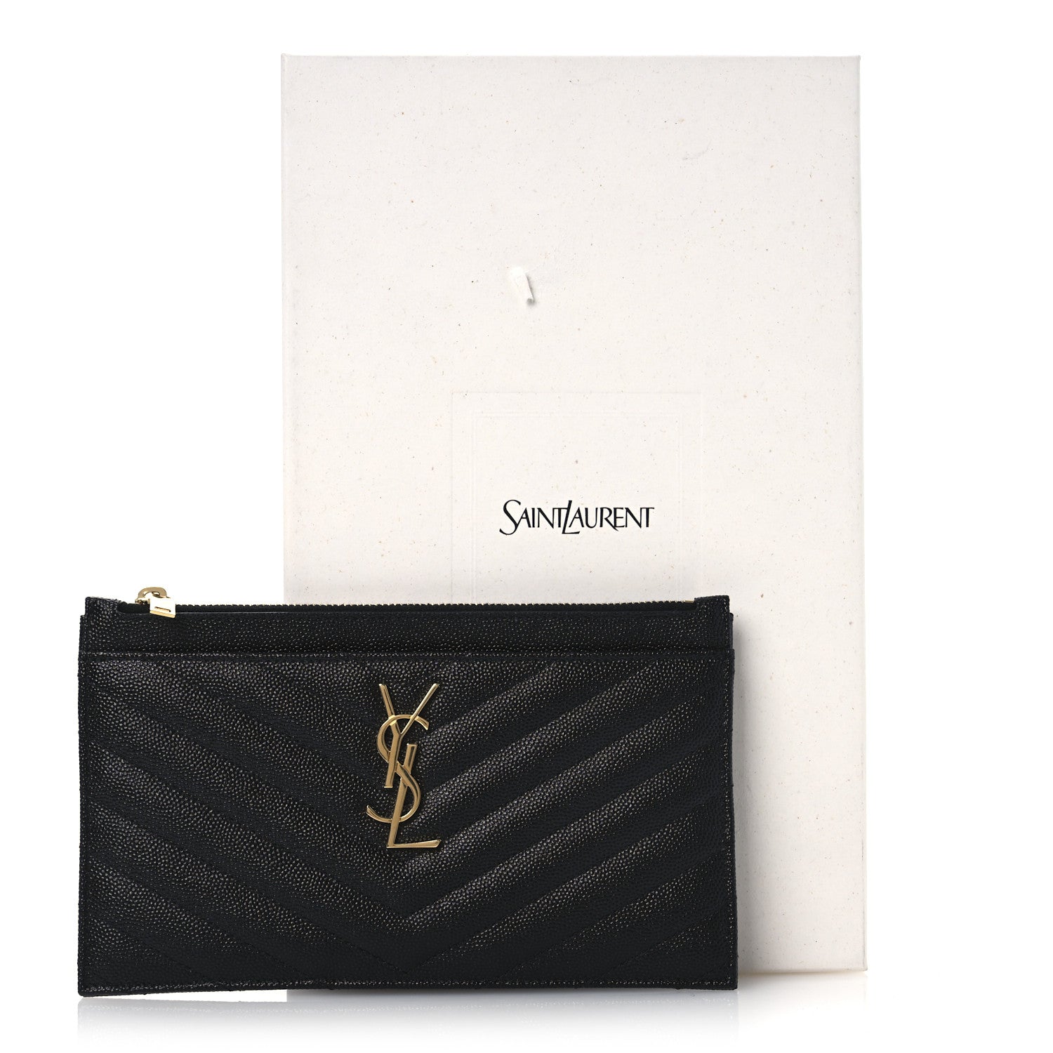 Saint Laurent Grain De Poudre Chevron Monogram Bill Pouch Black 8 of 8
