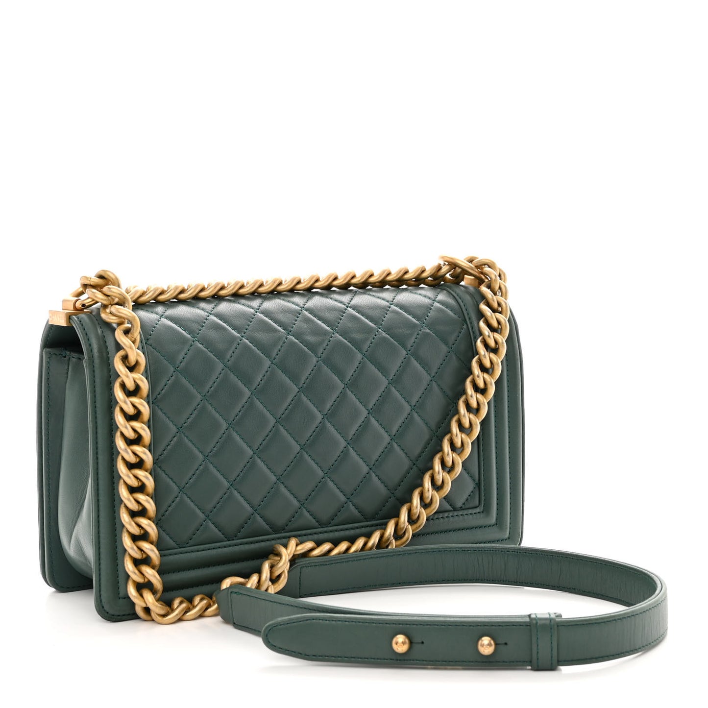 Calfskin Quilted Medium Boy Flap Dark Green