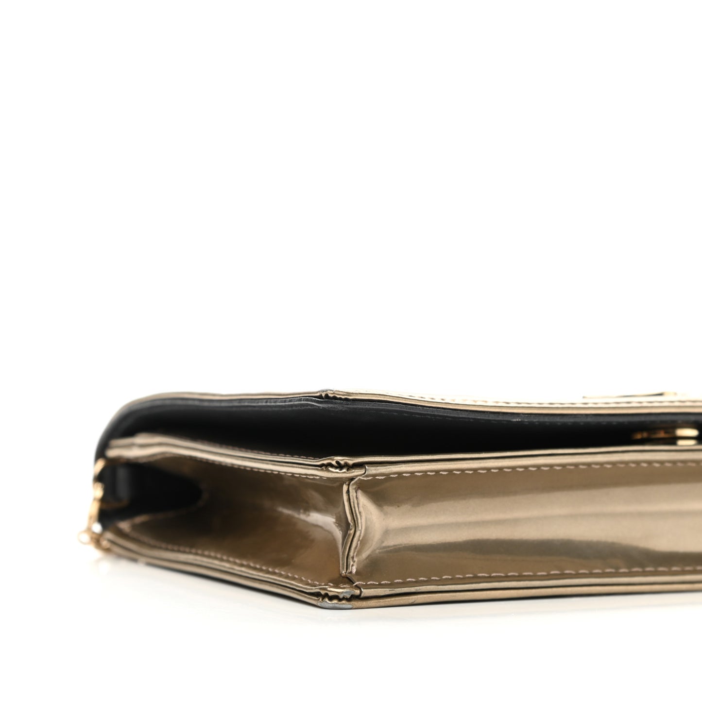 Metallic Patent Micro-Cannage Medium Diorama Flap Bag Gold