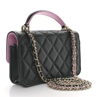 Chanel Lambskin Quilted Flap Phone Holder With Chain Black Lilac 3 of 12
