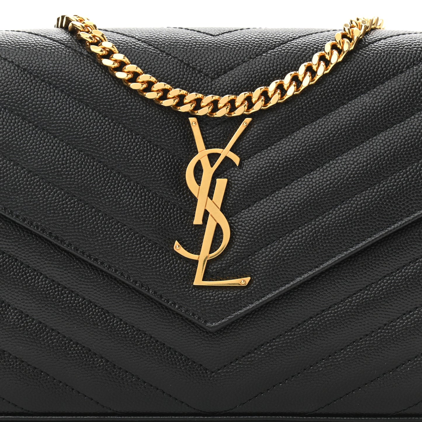 Grain De Poudre Matelasse Chevron Monogram Chain Wallet Black