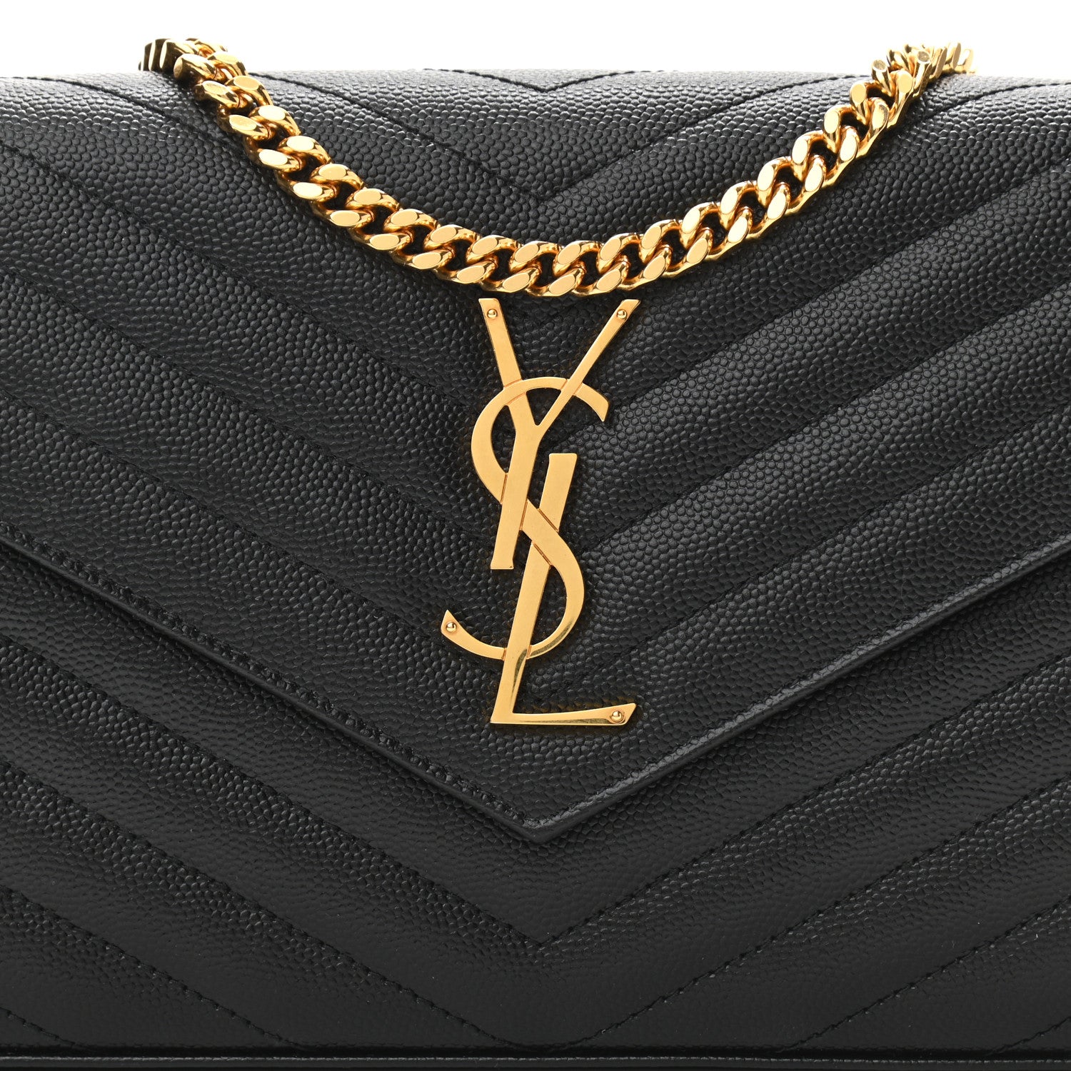 Saint Laurent Grain De Poudre Matelasse Chevron Monogram Chain Wallet Black 7 of 9