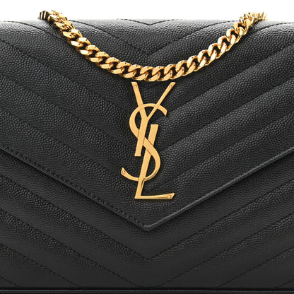 Saint Laurent Grain De Poudre Matelasse Chevron Monogram Chain Wallet Black 7 of 9