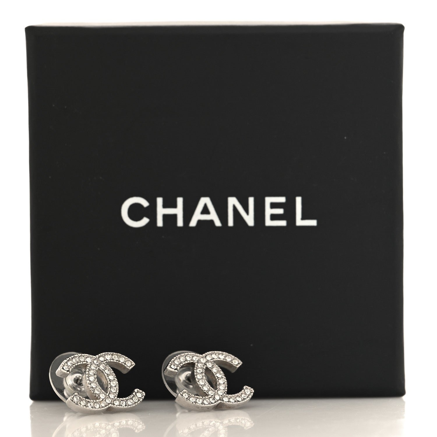 Chanel Crystal CC Earrings Silver 5 of 5