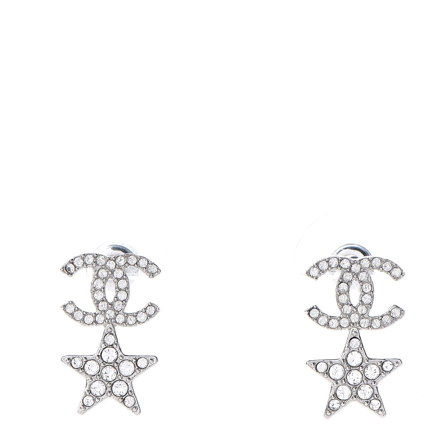 Chanel Crystal CC Star Earrings Silver 1 of 6