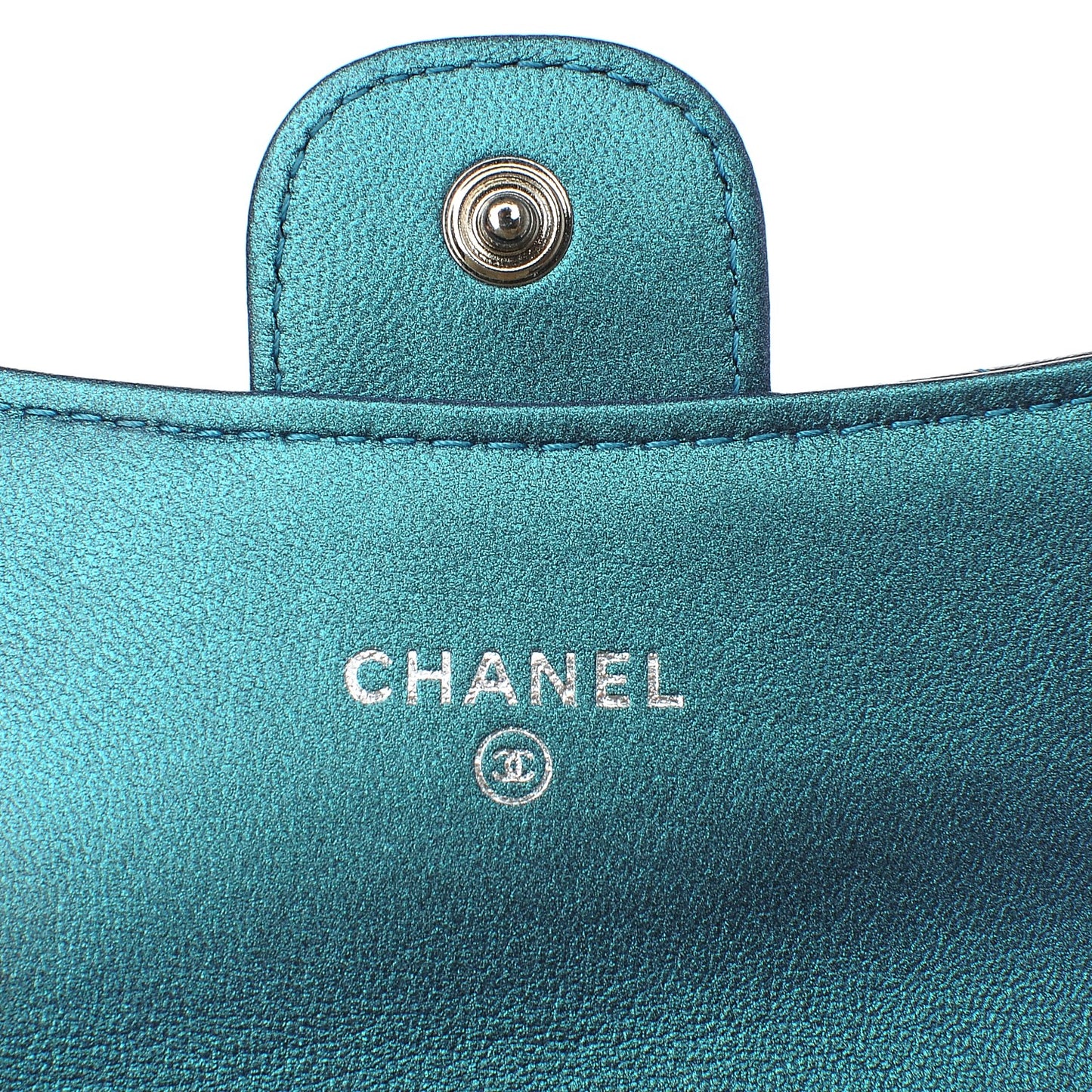 Metallic Lambskin Quilted Flap Card Holder Turquoise