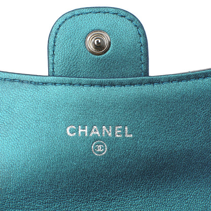 Chanel Metallic Lambskin Quilted Flap Card Holder Turquoise 7 of 9