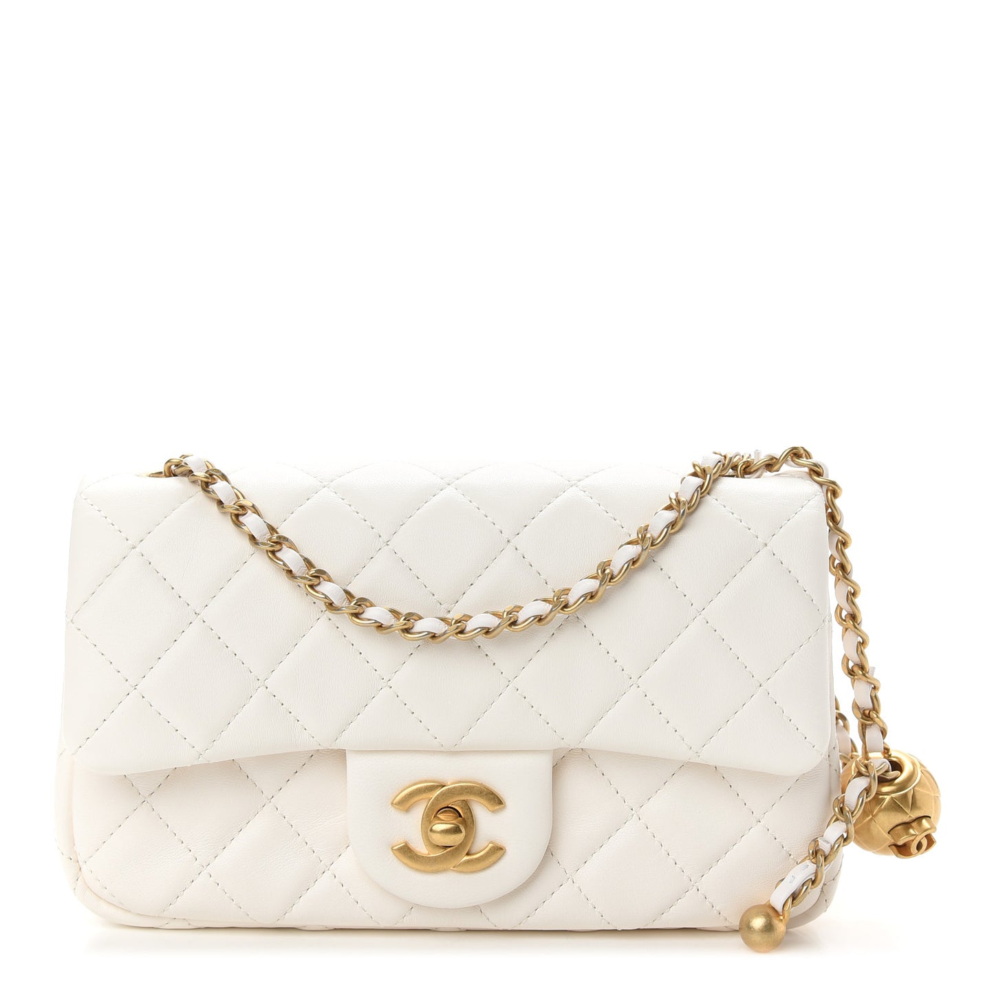 Lambskin Quilted Mini Rectangular Pearl Crush Flap White