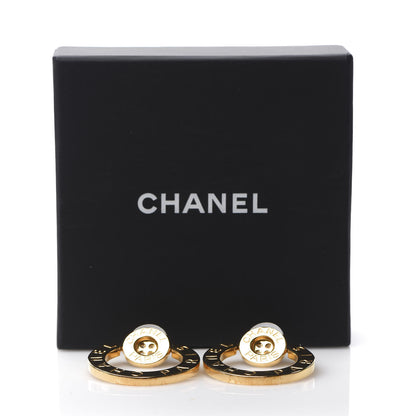 Chanel Metal Paris Button Hoop Earrings Gold 5 of 5