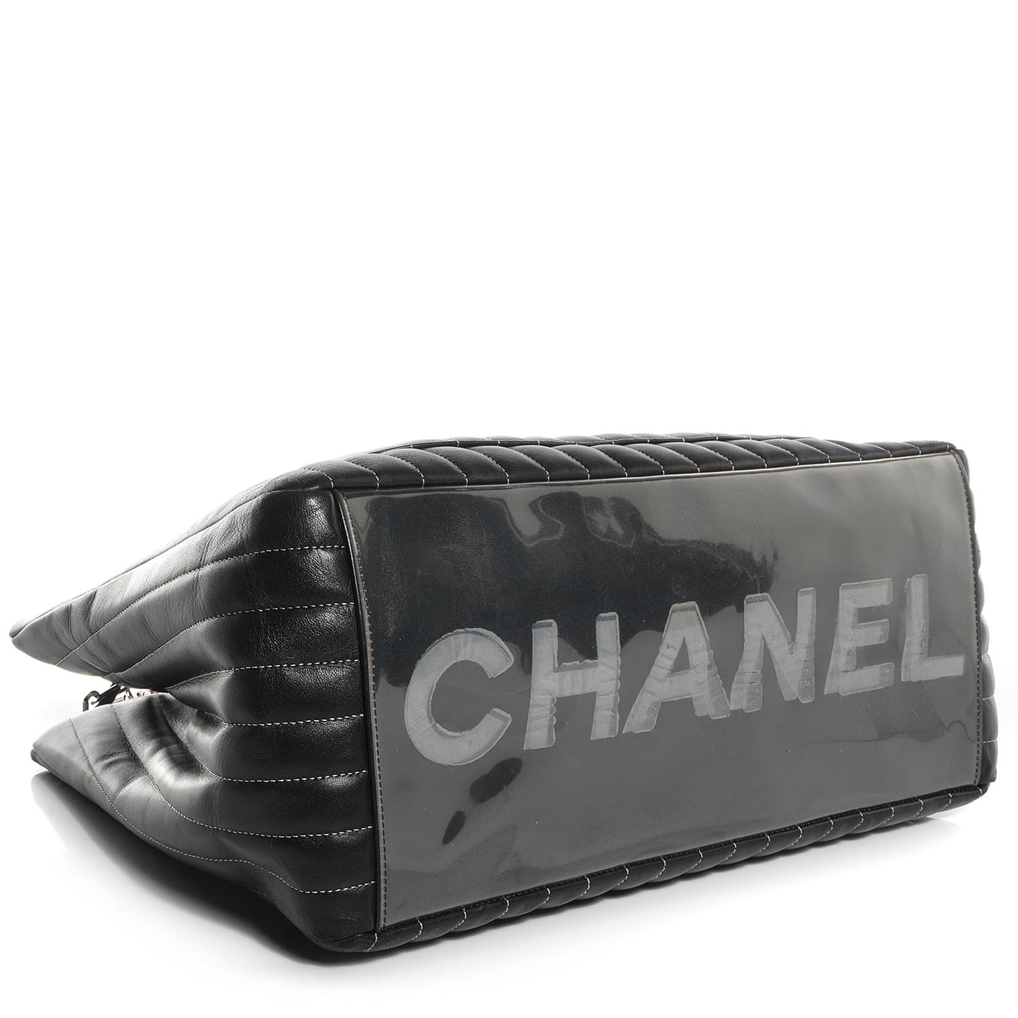 Lambskin Vertical Quilted Large Mademoiselle Tote Black