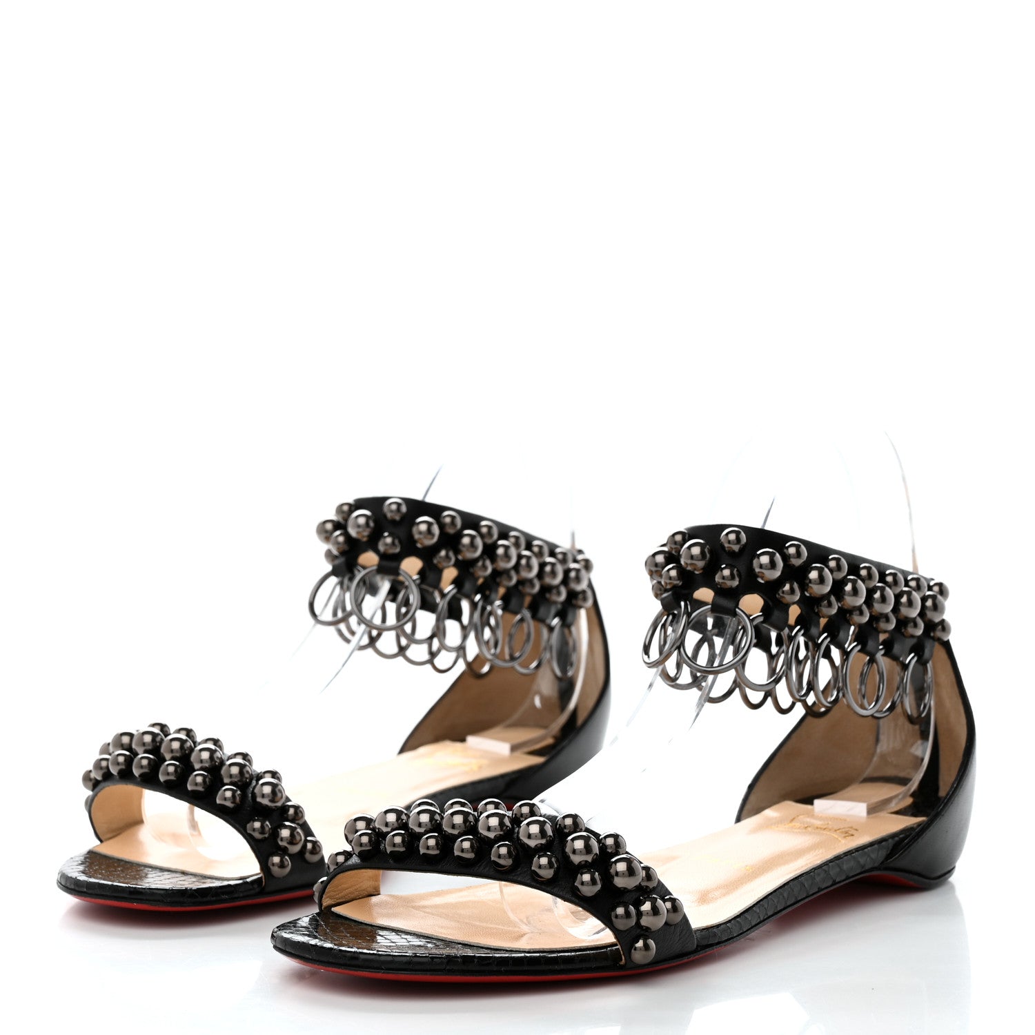 Christian Louboutin Shiny Nappa Lame Sirene Gypsoflat Sandals 40 Black 3 of 8