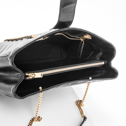 Saint Laurent Grain De Poudre Matelasse Chevron Monogram Shopping Bag Black 5 of 7