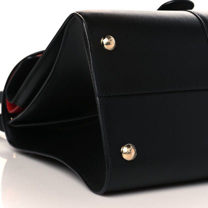 Delvaux Box Calfskin MM Brillant Pocket Satchel Black Red 9 of 10