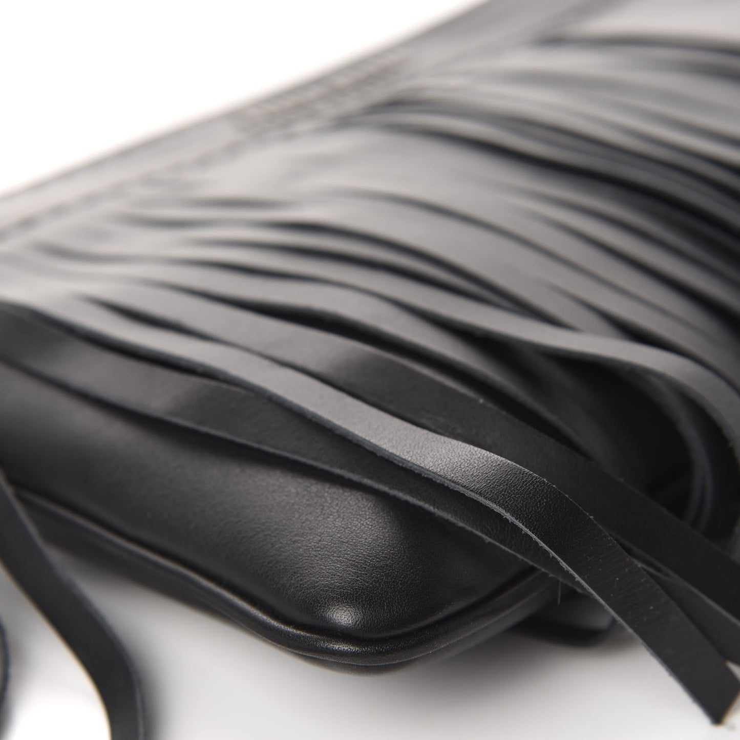 Calfskin Fringe Wrislet Pochette Black