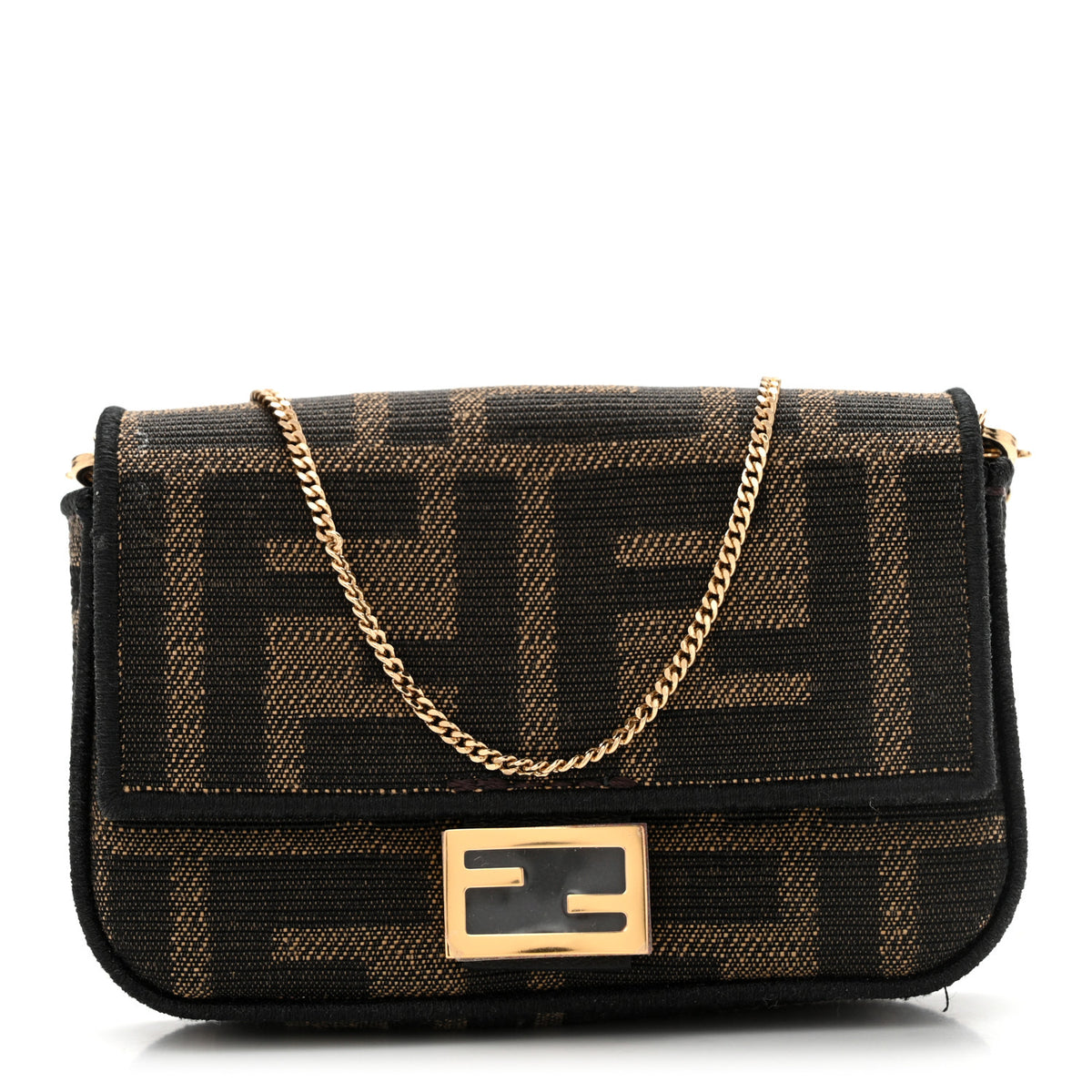 Fendi Fabric Jacquard FF 1974 Nano Baguette Charm Tobacco Moro Black 1 of 11