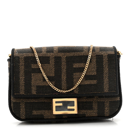 Fendi Fabric Jacquard FF 1974 Nano Baguette Charm Tobacco Moro Black 1 of 11