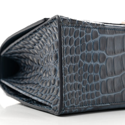 Balenciaga Shiny Calfskin Crocodile Embossed Medium Hourglass Top Handle Bag Denim Blue 9 of 13