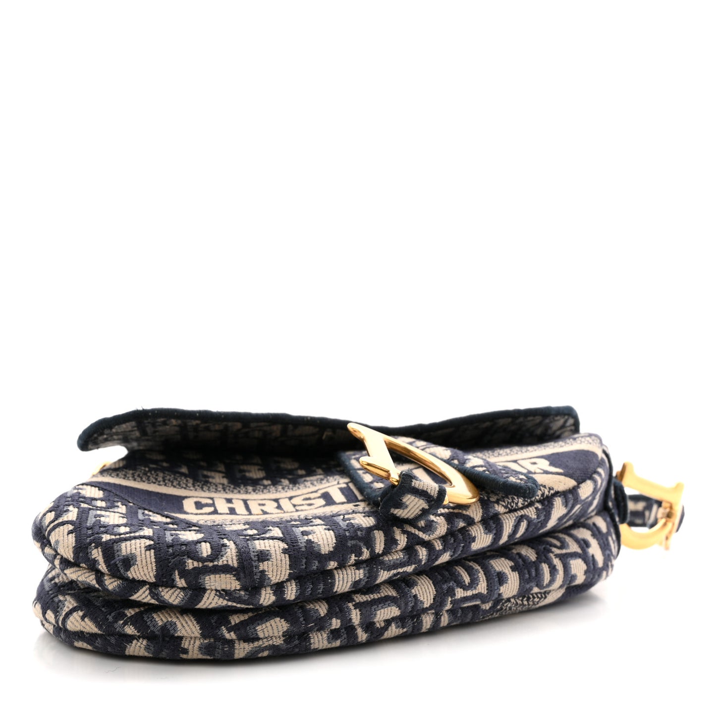 Oblique Embroidered Saddle Bag Blue