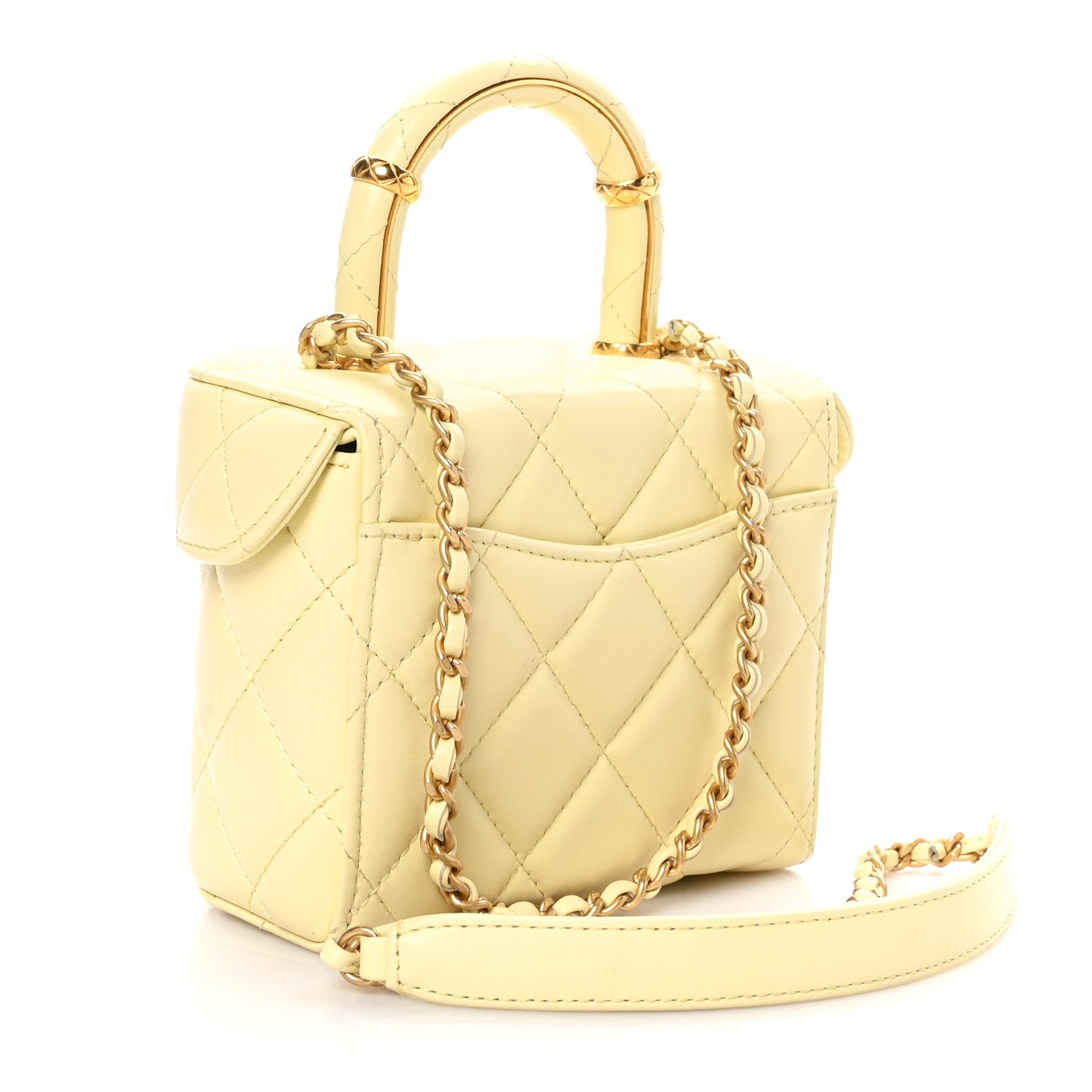 Chanel Lambskin Handle Crush Small Vanity Case With Chain Jaune Clair 3 of 13