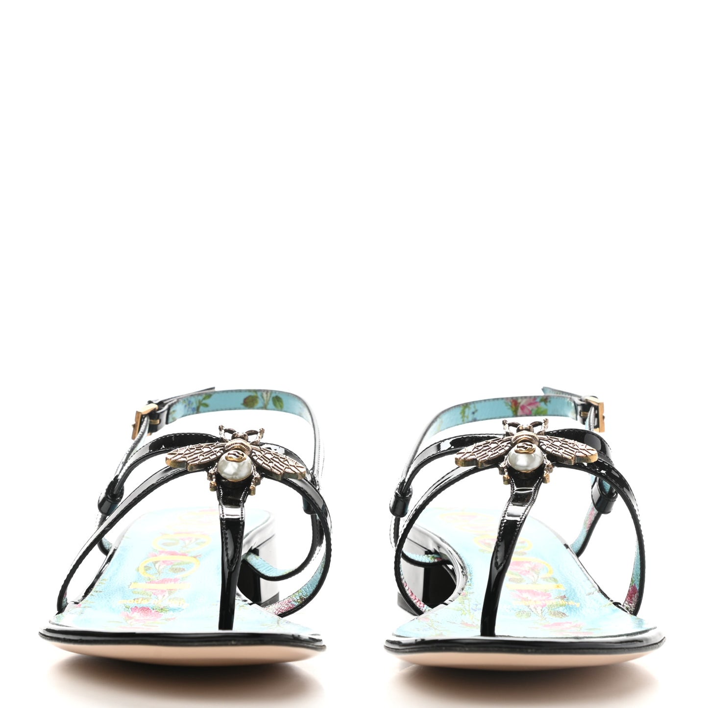 Patent Calfskin Bee Thong Sandals 36 Black