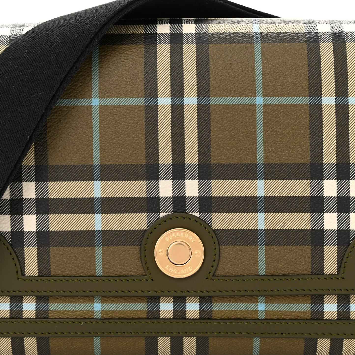 Coated Canvas Calfskin Vintage Check Medium Note Crossbody Bag Green